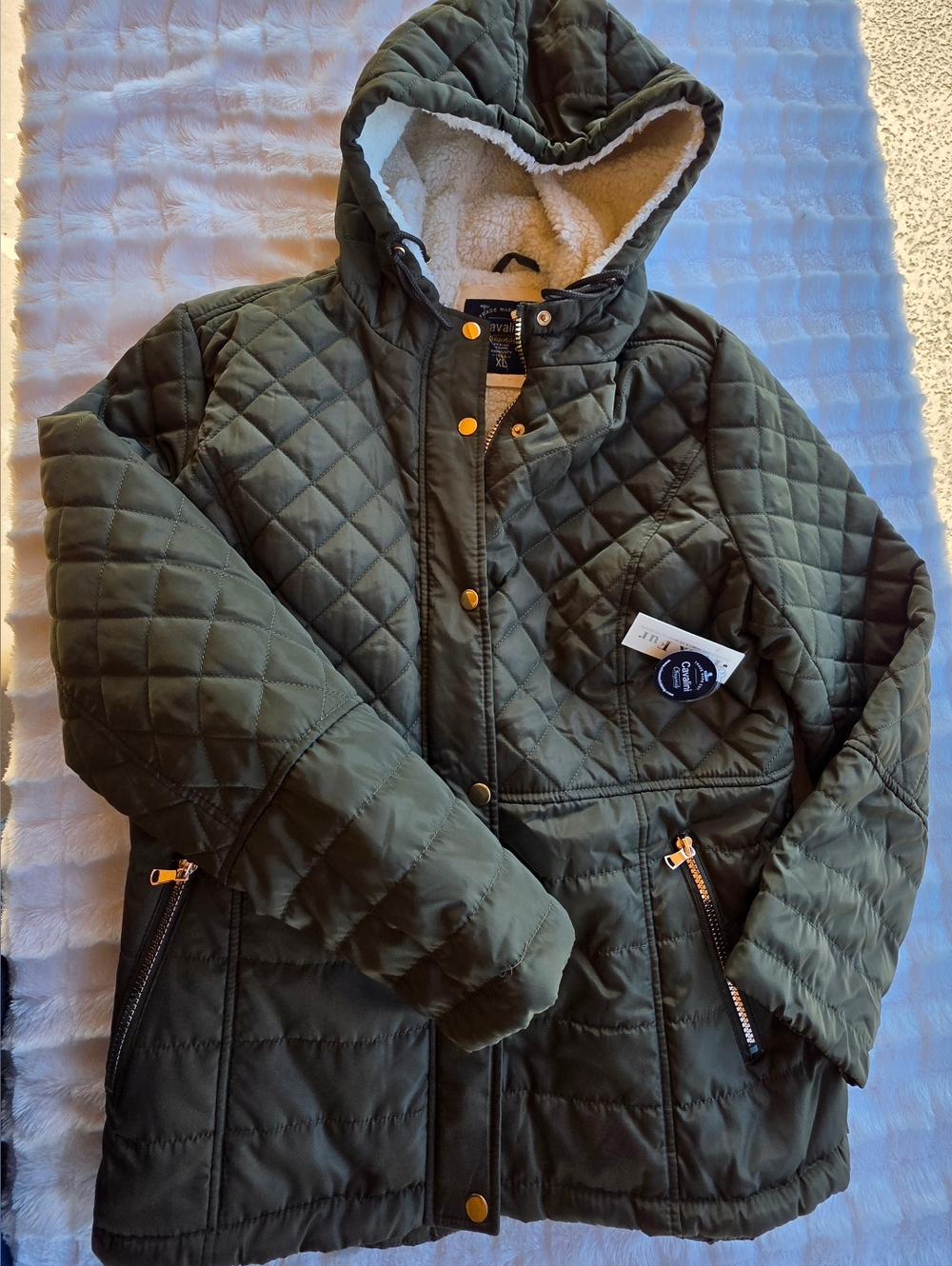 NWT Quilted Hooded Jacket — Olive Green XL